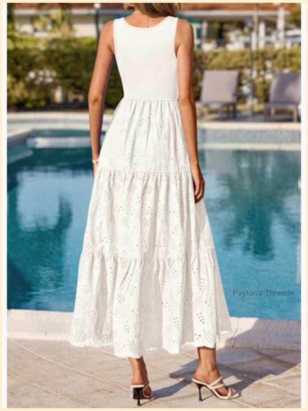 Sleeveless Eyelet Midi Dress with Pockets Casual Flowy Sundress - Picture 3 of 7
